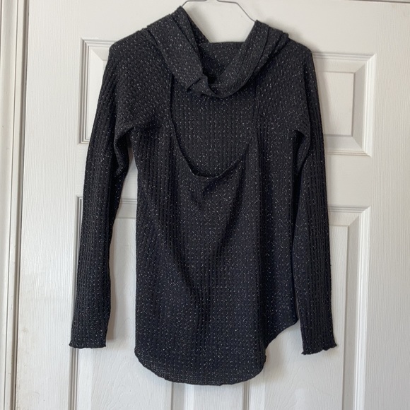 Chaser charcoal grey black glittery waffle knit funnel neck open back sweater - Picture 3 of 17